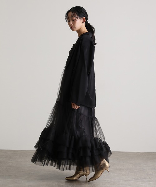 atlo(アトロ)の「ロング&袖あり フォーマル ボリューム チュール ジャケット セットセレモニー 結婚式 二次会 パーティー ドレス オケージョンドレス お呼ばれ 同窓会 成人式(ドレス・レディース・チャコール/ブラック/ベージュ/ブラウン・M/L/S)」の6枚目の写真