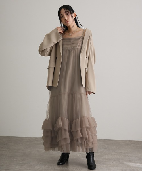 atlo(アトロ)の「ロング&袖あり フォーマル ボリューム チュール ジャケット セットセレモニー 結婚式 二次会 パーティー ドレス オケージョンドレス お呼ばれ 同窓会 成人式(ドレス・レディース・チャコール/ブラック/ベージュ/ブラウン・M/L/S)」の12枚目の写真