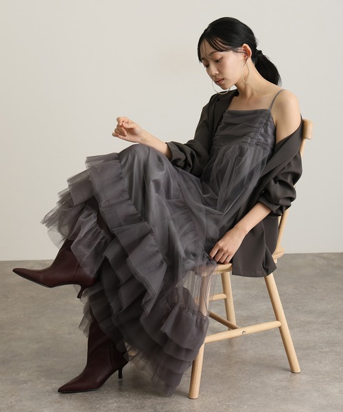 atlo(アトロ)の「ロング&袖あり フォーマル ボリューム チュール ジャケット セットセレモニー 結婚式 二次会 パーティー ドレス オケージョンドレス お呼ばれ 同窓会 成人式(ドレス・レディース・チャコール/ブラック/ベージュ/ブラウン・M/L/S)」の13枚目の写真