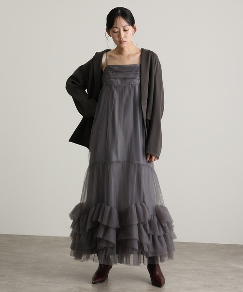 atlo(アトロ)の「ロング&袖あり フォーマル ボリューム チュール ジャケット セットセレモニー 結婚式 二次会 パーティー ドレス オケージョンドレス お呼ばれ 同窓会 成人式(ドレス・レディース・チャコール/ブラック/ベージュ/ブラウン・M/L/S)」の15枚目の写真
