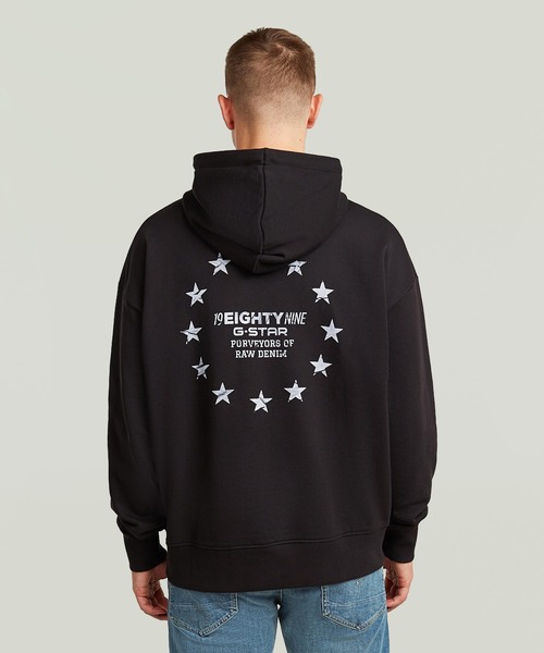 G-STAR（ジースター）の「Back Graphic Hoodie Sweater/バックグラフィックオーバーサイズスウェットパーカー（パーカー・メンズ・グレー/ダークブラック・SMALL/MEDIUM/X-LARGE/X-SMALL/LARGE）」の3枚目の写真