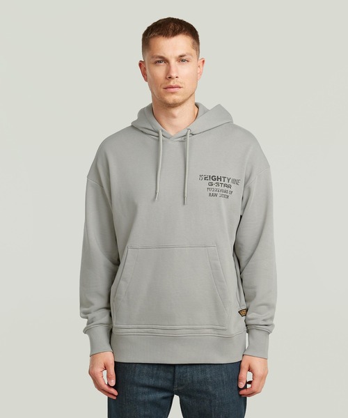 G-STAR（ジースター）の「Back Graphic Hoodie Sweater/バックグラフィックオーバーサイズスウェットパーカー（パーカー・メンズ・グレー/ダークブラック・SMALL/MEDIUM/X-LARGE/X-SMALL/LARGE）」の9枚目の写真