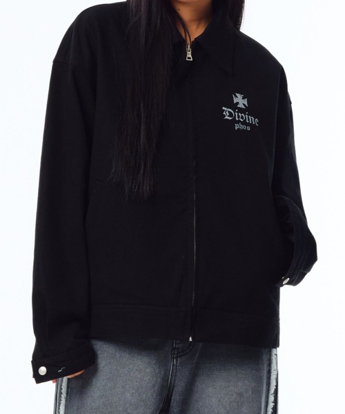 PHOS333(フォースサンサンサン)の「【UNISEX】PHOS333/Trucker ジャケット(ナイロンジャケット・レディース・ブラック・LARGE/MEDIUM)」の1枚目の写真