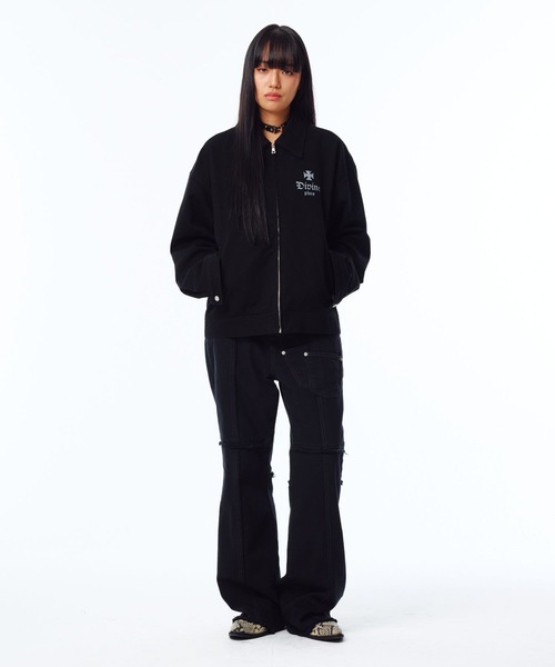 PHOS333(フォースサンサンサン)の「【UNISEX】PHOS333/Trucker ジャケット(ナイロンジャケット・レディース・ブラック・LARGE/MEDIUM)」の2枚目の写真
