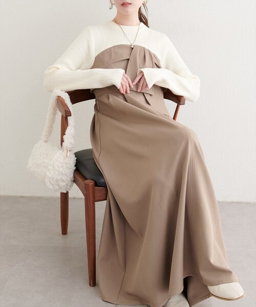 リボン風ドッキングワンピース（ワンピース）｜natural couture