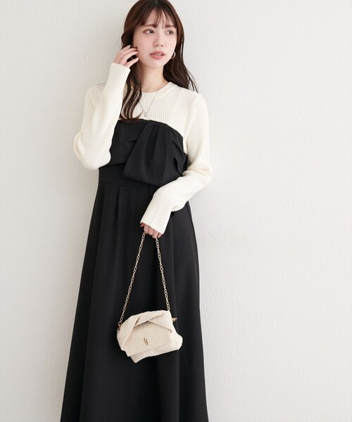 セール】リボン風ドッキングワンピース（ワンピース）｜natural