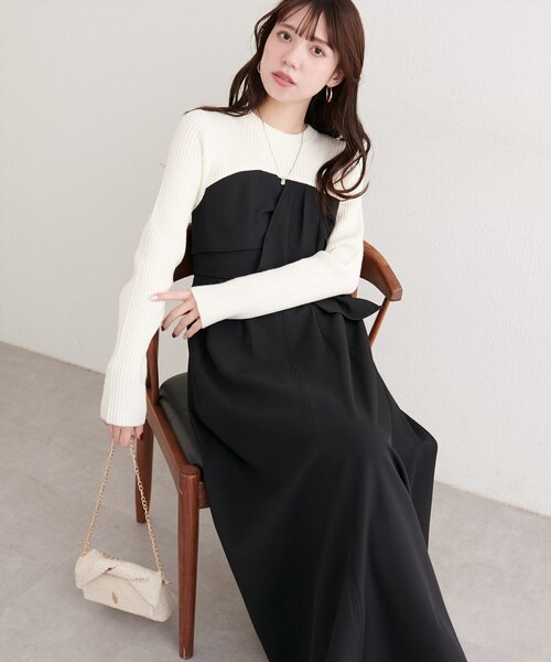 リボン風ドッキングワンピース（ワンピース）｜natural couture