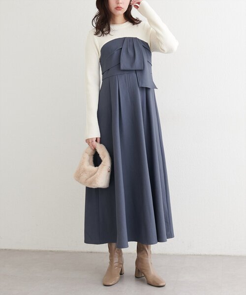 リボン風ドッキングワンピース（ワンピース）｜natural couture