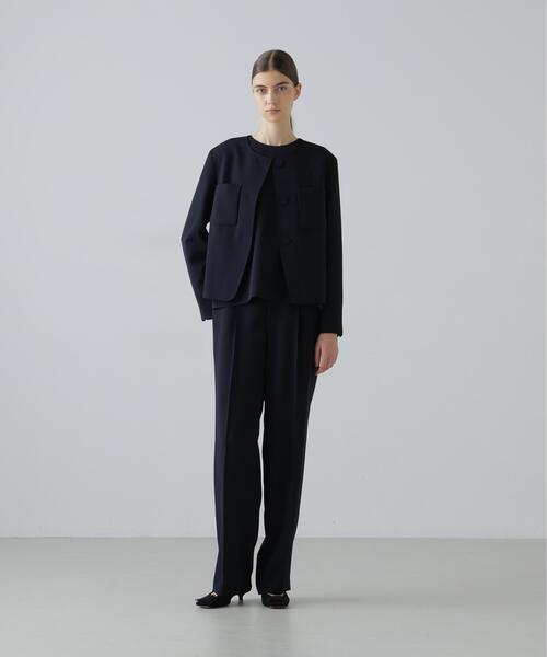 ADORE(アドーア)の「◆ストレッチジョーゼットジャケット(ノーカラージャケット・レディース・ネイビー/ベージュ・38)」の6枚目の写真