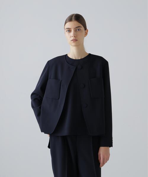 ADORE(アドーア)の「◆ストレッチジョーゼットジャケット(ノーカラージャケット・レディース・ネイビー/ベージュ・38)」の7枚目の写真