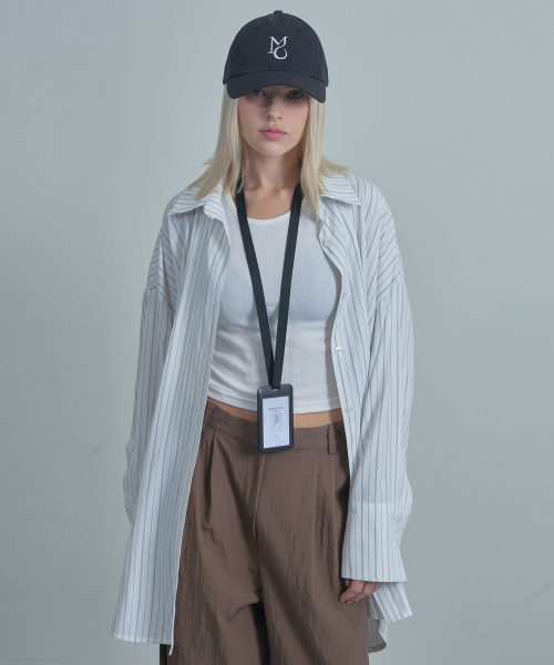 MOIREMOA（モアレモア）の「Logo Stripe Over Shirt-White（シャツ/ブラウス・レディース・ホワイト・FREE）」の4枚目の写真