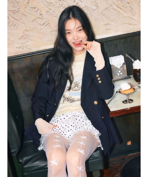 CALNAMUR（カルナムール）の「ダブルブレストペプラムジャケット（ノーカラージャケット・レディース・ネイビー・SMALL/MEDIUM）」の3枚目の写真