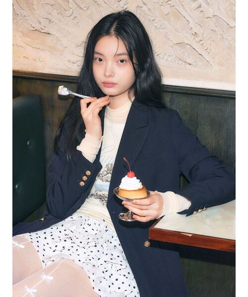 CALNAMUR（カルナムール）の「ダブルブレストペプラムジャケット（ノーカラージャケット・レディース・ネイビー・SMALL/MEDIUM）」の6枚目の写真