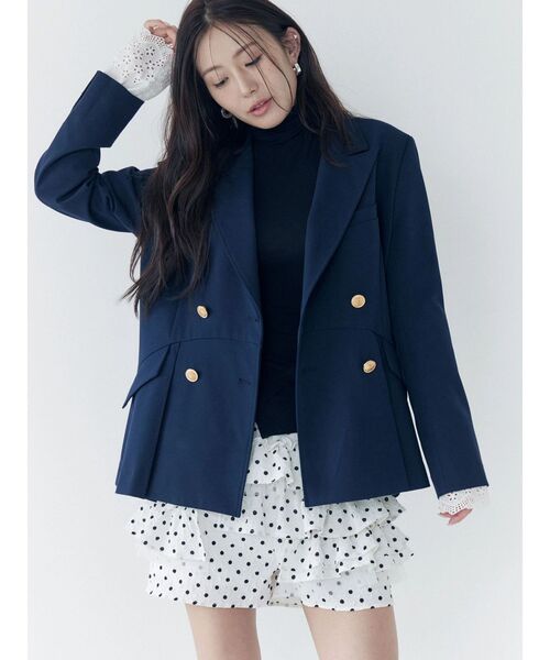 CALNAMUR（カルナムール）の「ダブルブレストペプラムジャケット（ノーカラージャケット・レディース・ネイビー・SMALL/MEDIUM）」の10枚目の写真