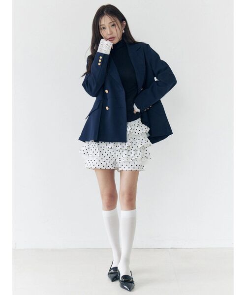 CALNAMUR（カルナムール）の「ダブルブレストペプラムジャケット（ノーカラージャケット・レディース・ネイビー・SMALL/MEDIUM）」の17枚目の写真