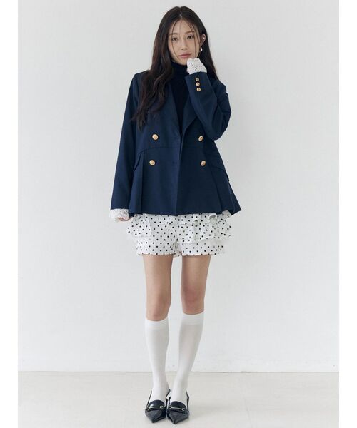 CALNAMUR（カルナムール）の「ダブルブレストペプラムジャケット（ノーカラージャケット・レディース・ネイビー・SMALL/MEDIUM）」の19枚目の写真