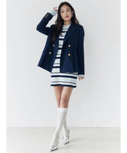 CALNAMUR（カルナムール）の「ダブルブレストペプラムジャケット（ノーカラージャケット・レディース・ネイビー・SMALL/MEDIUM）」の21枚目の写真