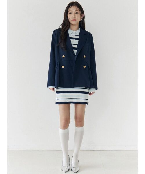 CALNAMUR（カルナムール）の「ダブルブレストペプラムジャケット（ノーカラージャケット・レディース・ネイビー・SMALL/MEDIUM）」の22枚目の写真