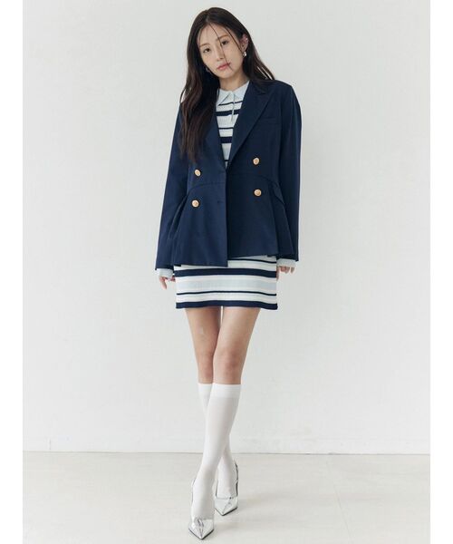 CALNAMUR(カルナムール)の「ダブルブレストペプラムジャケット(ノーカラージャケット・レディース・ネイビー・SMALL/MEDIUM)」の21枚目の写真