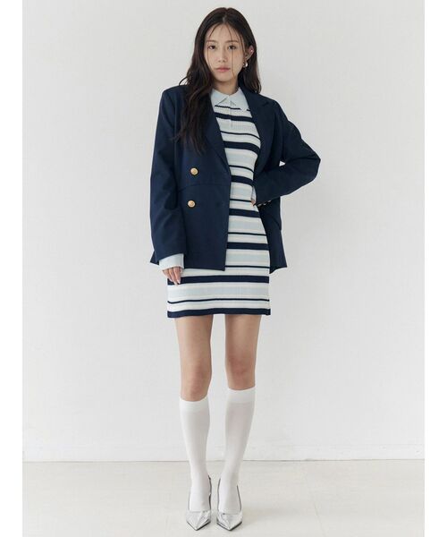 CALNAMUR(カルナムール)の「ダブルブレストペプラムジャケット(ノーカラージャケット・レディース・ネイビー・SMALL/MEDIUM)」の20枚目の写真