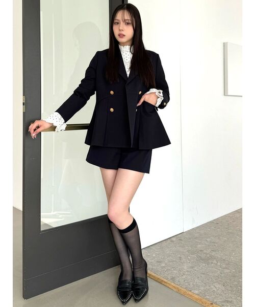 CALNAMUR(カルナムール)の「ダブルブレストペプラムジャケット(ノーカラージャケット・レディース・ネイビー・SMALL/MEDIUM)」の15枚目の写真