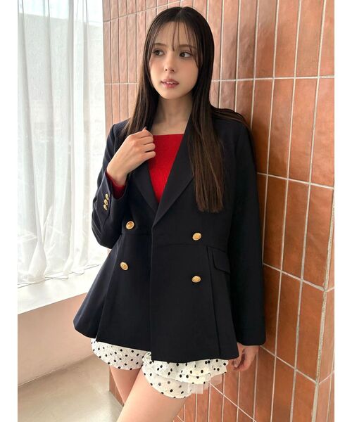 CALNAMUR(カルナムール)の「ダブルブレストペプラムジャケット(ノーカラージャケット・レディース・ネイビー・SMALL/MEDIUM)」の13枚目の写真