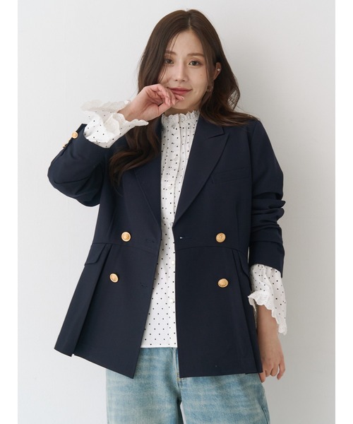 CALNAMUR（カルナムール）の「ダブルブレストペプラムジャケット（ノーカラージャケット・レディース・ネイビー・SMALL/MEDIUM）」の2枚目の写真