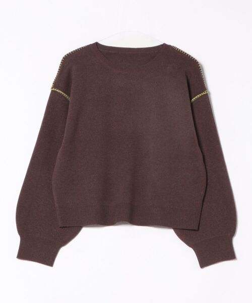 STYLEBLOCK（スタイルブロック）の「配色ステッチニットバックロゴ刺繍プルオーバー（ニット/セーター・レディース・ライトグレー/ブラウン/グレー・M）」の3枚目の写真