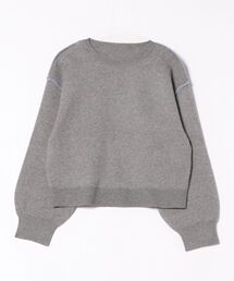 配色ステッチニットバックロゴ刺繍プルオーバー