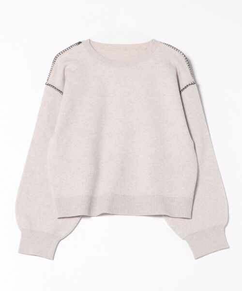 STYLEBLOCK（スタイルブロック）の「配色ステッチニットバックロゴ刺繍プルオーバー（ニット/セーター・レディース・ライトグレー/ブラウン/グレー・M）」の4枚目の写真