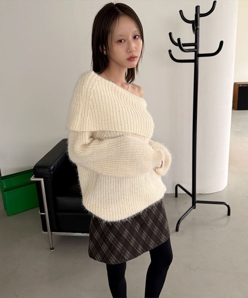 4INT.(フォイント)の「【インナーパンツ付き】ウールライク チェック フェルト ミニ スカート(スカート・レディース・ネイビー/ブラウン/グレー・S/M/L)」の10枚目の写真