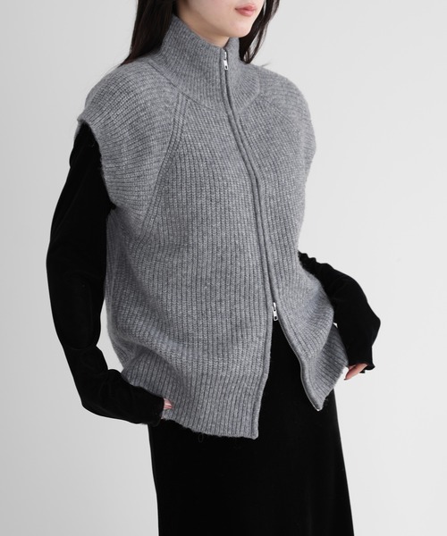 SUNFLOWER EIGHT(サンフラワーエイト)の「ダブルジップハイネックニットベスト(ニット/セーター・レディース・ブラック/杢グレー/オートミール・M)」の14枚目の写真