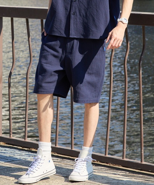 CONVERSE（コンバース）の「CONVERSE JACK PURCELL/コンバース ジャックパーセル ヒゲロゴ ピスネーム パナマ織り イージー ショートパンツ【セットアップ対応】（その他パンツ・メンズ・ネイビー/ブラック/カーキ・M/L）」の3枚目の写真