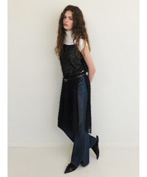 Fringe Lace Slip Dress, Black