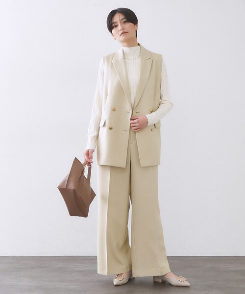 OPAQUE.CLIP（オペークドットクリップ）の「金ボタンデザインワイドパンツ/セットアップ対応【洗濯機OK】《S～LL》（その他パンツ・レディース・ネイビー/ライトベージュ・40/38/36/42）」の7枚目の写真