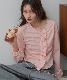ドロストシャーリングトップス」に該当するシャツ/ブラウス（ピンク