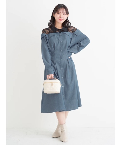 Re-J&SUPURE(リジェイアンドスプル)の「【大きいサイズ】レースオフショルドッキングワンピース(ワンピース・レディース・ダークグレー/ピンク/ブルー・XX-LARGE/XXXX-LARGE/XXX-LARGE)」の2枚目の写真