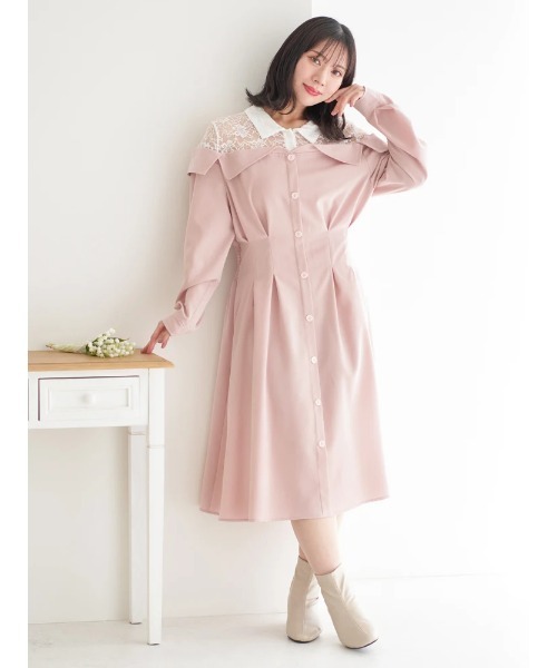 Re-J&SUPURE(リジェイアンドスプル)の「【大きいサイズ】レースオフショルドッキングワンピース(ワンピース・レディース・ダークグレー/ピンク/ブルー・XX-LARGE/XXXX-LARGE/XXX-LARGE)」の4枚目の写真