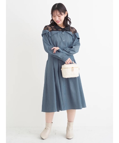 Re-J&SUPURE(リジェイアンドスプル)の「【大きいサイズ】レースオフショルドッキングワンピース(ワンピース・レディース・ダークグレー/ピンク/ブルー・XX-LARGE/XXXX-LARGE/XXX-LARGE)」の11枚目の写真