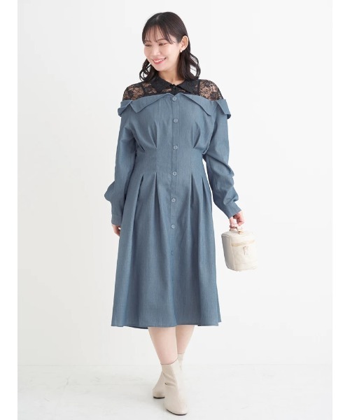 Re-J&SUPURE(リジェイアンドスプル)の「【大きいサイズ】レースオフショルドッキングワンピース(ワンピース・レディース・ダークグレー/ピンク/ブルー・XX-LARGE/XXXX-LARGE/XXX-LARGE)」の12枚目の写真
