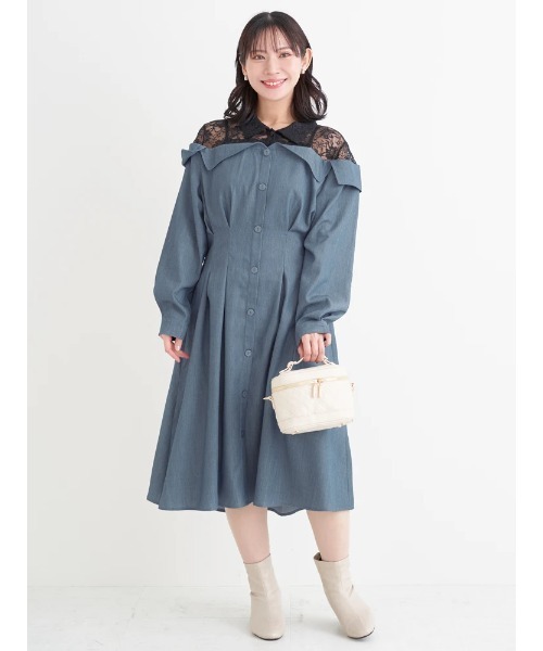 Re-J&SUPURE(リジェイアンドスプル)の「【大きいサイズ】レースオフショルドッキングワンピース(ワンピース・レディース・ダークグレー/ピンク/ブルー・XX-LARGE/XXXX-LARGE/XXX-LARGE)」の13枚目の写真