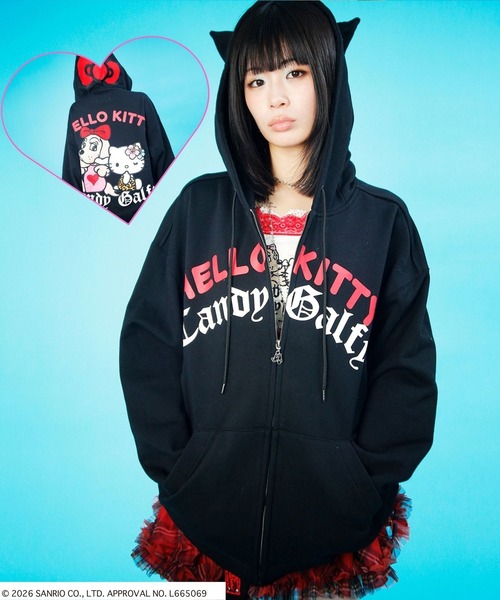 GALFY（ガルフィー）の「GALFY（ガルフィー）仲子パーカー/コラボ/バックプリント スウェットジップアップパーカー/猫耳フード（パーカー・レディース・グレー/ブラック/ホワイト・L/LL）」の2枚目の写真