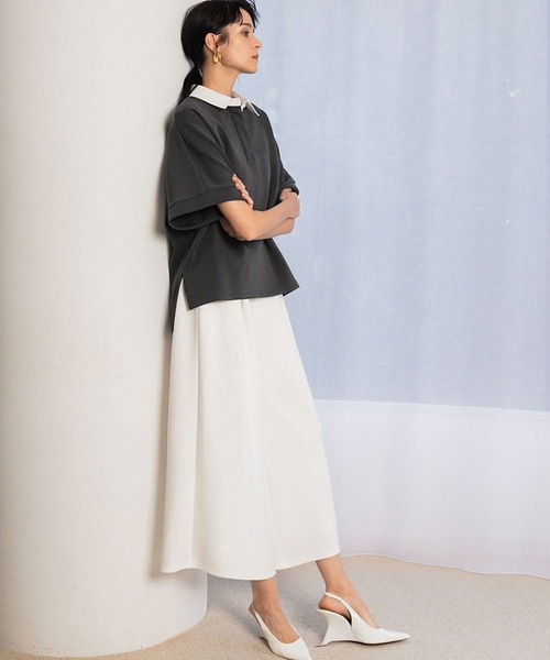 ELFRANK(エルフランク)の「ダンボール クロップド丈 フレアワイドパンツ ウエストゴム アンクル丈 9分丈(その他パンツ・レディース・オフホワイト/ブラック・S/M/L)」の11枚目の写真