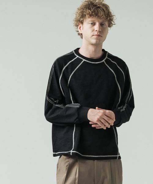 SLICK（スリック）の「【SLICK/スリック】Long Slub Curve Seam Pullover/スラブ天竺配色ステッチクルーネックプルオーバー（Tシャツ/カットソー・メンズ・ブラック/ブラウン・1/2/3）」の7枚目の写真