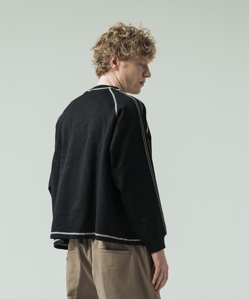 SLICK（スリック）の「【SLICK/スリック】Long Slub Curve Seam Pullover/スラブ天竺配色ステッチクルーネックプルオーバー（Tシャツ/カットソー・メンズ・ブラック/ブラウン・1/2/3）」の9枚目の写真