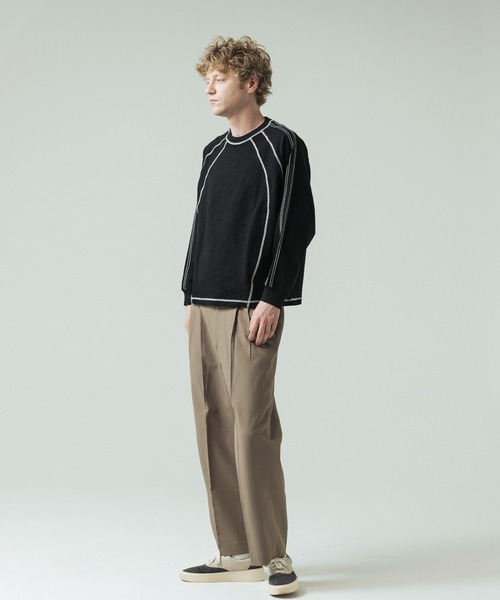 SLICK（スリック）の「【SLICK/スリック】Long Slub Curve Seam Pullover/スラブ天竺配色ステッチクルーネックプルオーバー（Tシャツ/カットソー・メンズ・ブラック/ブラウン・1/2/3）」の12枚目の写真