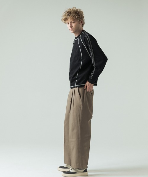 SLICK（スリック）の「【SLICK/スリック】Long Slub Curve Seam Pullover/スラブ天竺配色ステッチクルーネックプルオーバー（Tシャツ/カットソー・メンズ・ブラック/ブラウン・1/2/3）」の13枚目の写真