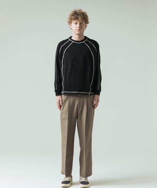 SLICK（スリック）の「【SLICK/スリック】Long Slub Curve Seam Pullover/スラブ天竺配色ステッチクルーネックプルオーバー（Tシャツ/カットソー・メンズ・ブラック/ブラウン・1/2/3）」の14枚目の写真