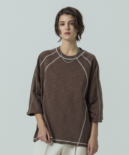 SLICK（スリック）の「【SLICK/スリック】Long Slub Curve Seam Pullover/スラブ天竺配色ステッチクルーネックプルオーバー（Tシャツ/カットソー・メンズ・ブラック/ブラウン・1/2/3）」の17枚目の写真