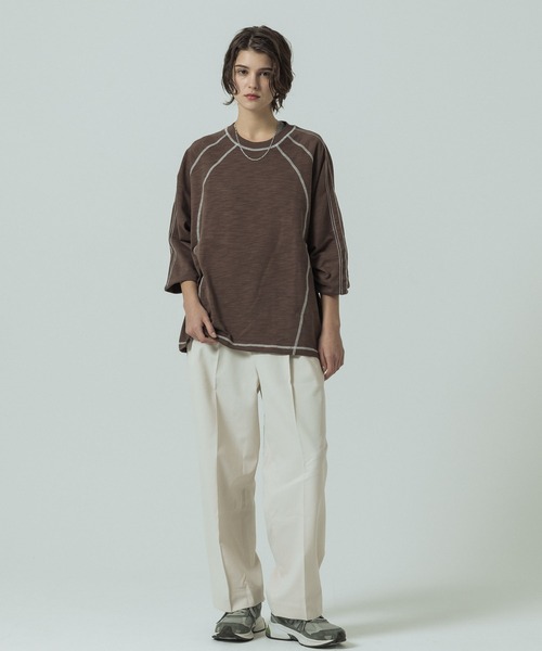 SLICK（スリック）の「【SLICK/スリック】Long Slub Curve Seam Pullover/スラブ天竺配色ステッチクルーネックプルオーバー（Tシャツ/カットソー・メンズ・ブラック/ブラウン・1/2/3）」の19枚目の写真